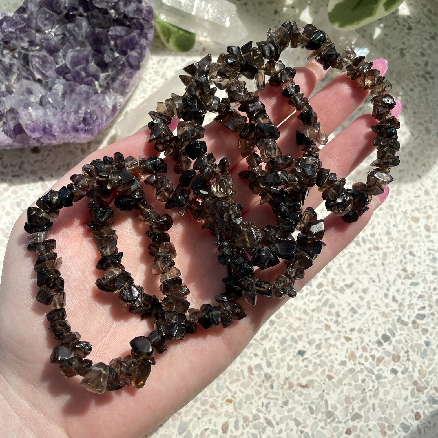 Smoky Quartz Chip Bracelet - Dark Smoky Quartz Chip Bracelet - Dark